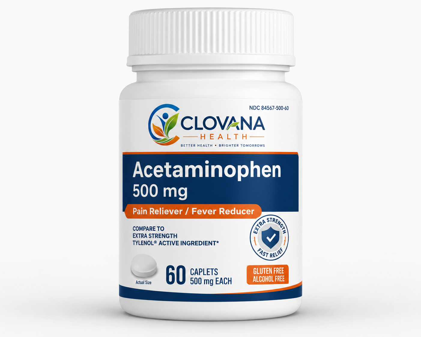 Clovana Health Acetaminophen Extra Strength Acetaminophen 500 mg · 60 caplets
