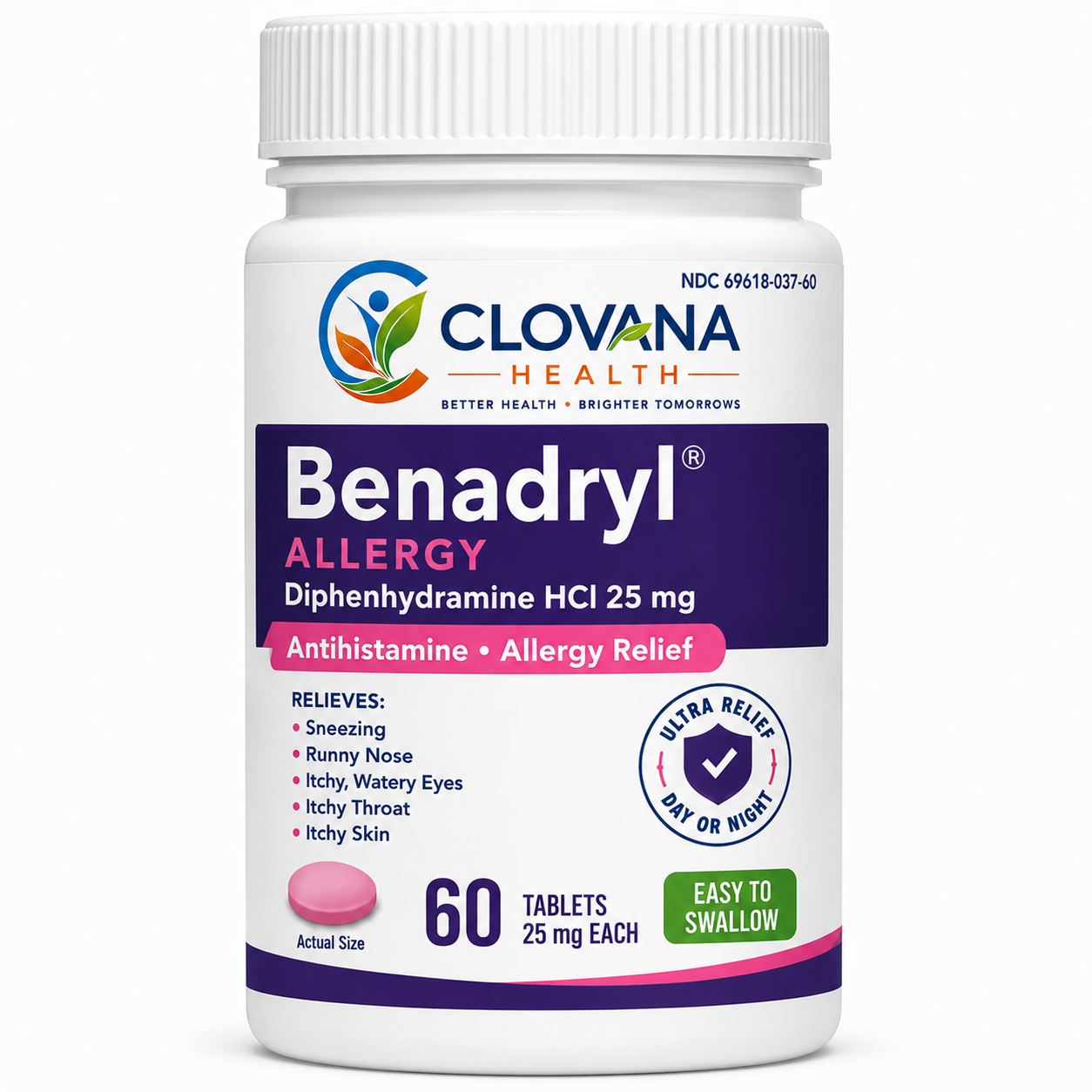 Clovana Health Benadryl Allergy Relief Diphenhydramine 25 mg · 60 tablets
