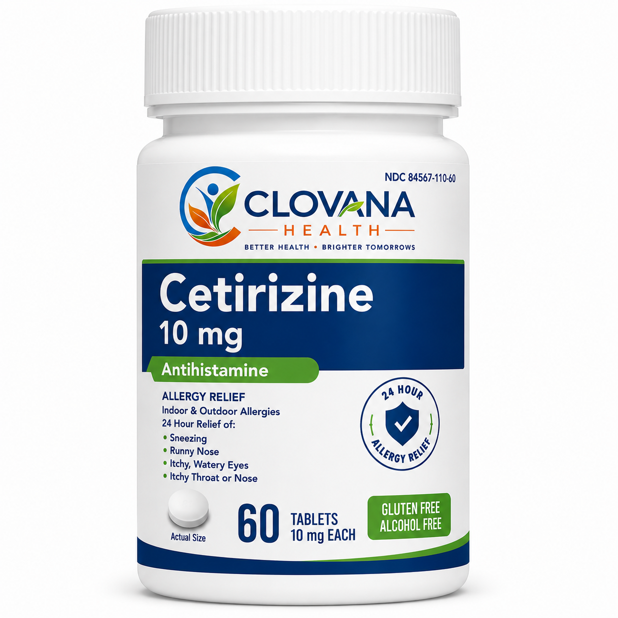 Clovana Health Cetirizine Allergy Relief Cetirizine 10 mg · 60 tablets