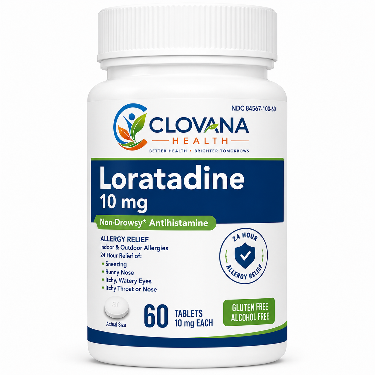 Clovana Health Loratadine Allergy Relief Loratadine 10 mg · 60 tablets